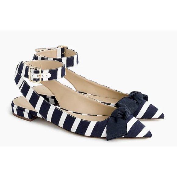 SOLDLKNW J Crew Navy White stripe ankle flats 9.5 (bin 3) - Picture 1 of 1